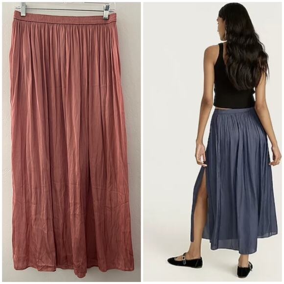 J. Crew Side-Slit Featherweight Crinkle Satin Maxi Skirt Pockets Pink Size 4 NWT - Picture 2 of 11